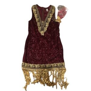 Flapper Dreamgirl Burgundy and Gold Sequin Dress w/matching hair piece